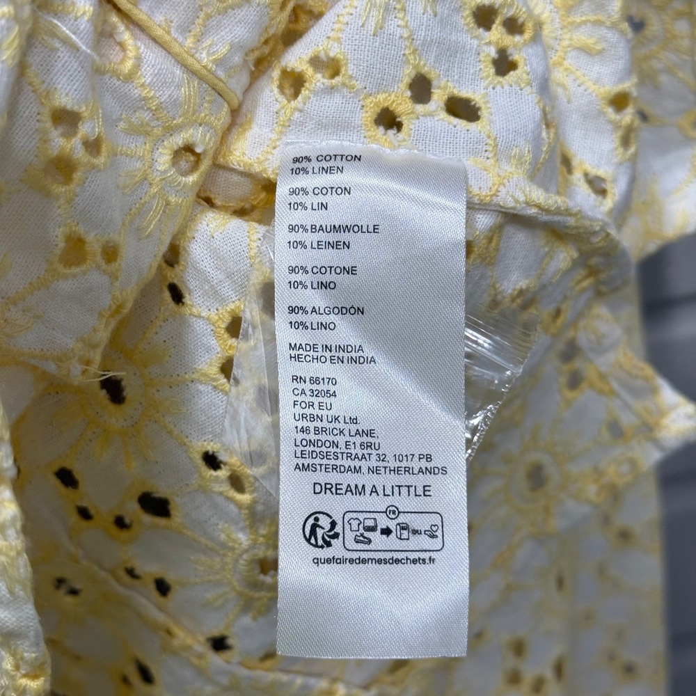 Free People Dream A Little Dream Yellow Sunflower Eyelet Lace Crop Shirt NWT S - Picture 10 of 14